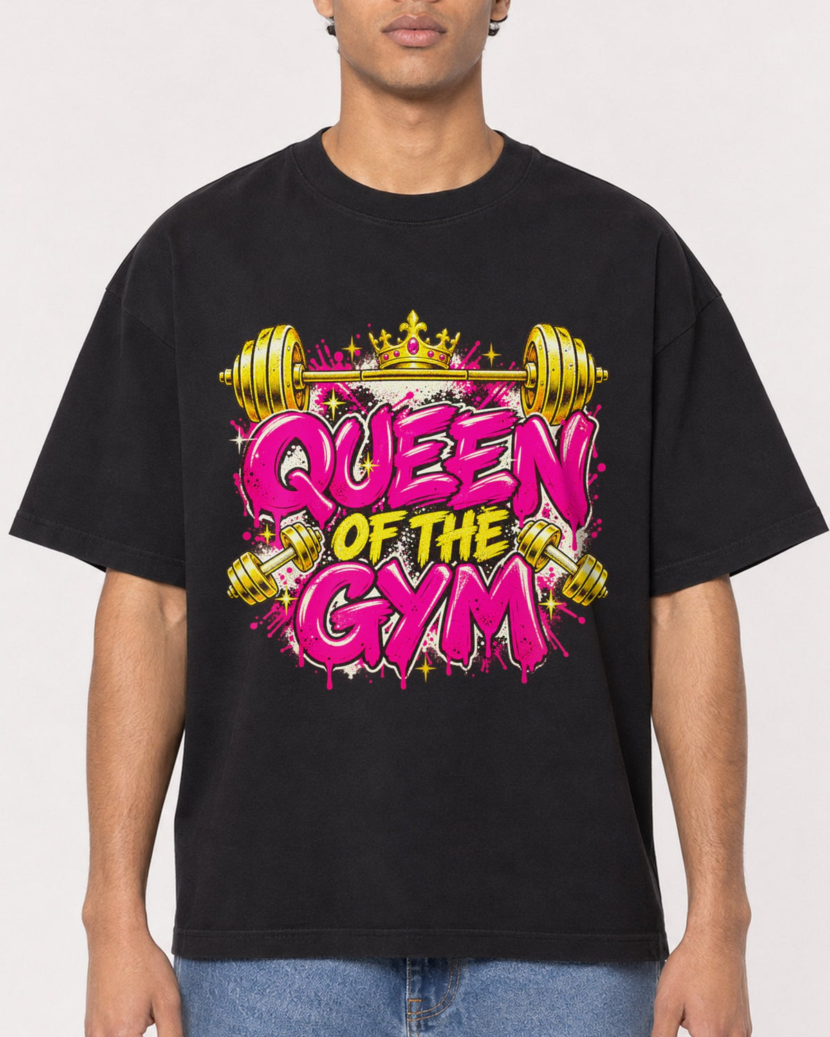 Mockup Boxy Heavyweight Tee Black male close-up 10