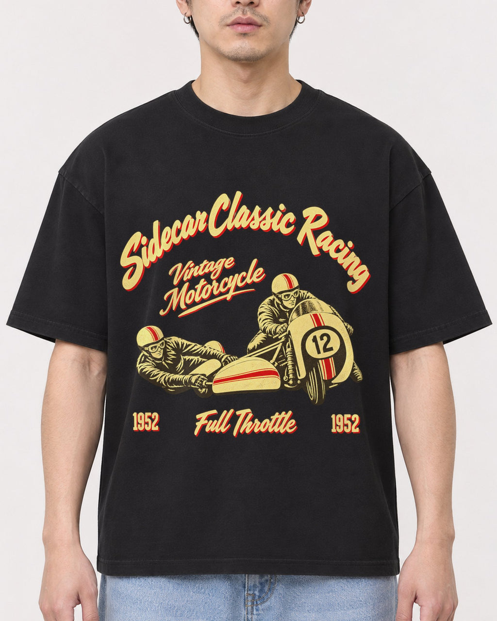 Mockup Boxy Heavyweight Tee Black male close-up 13