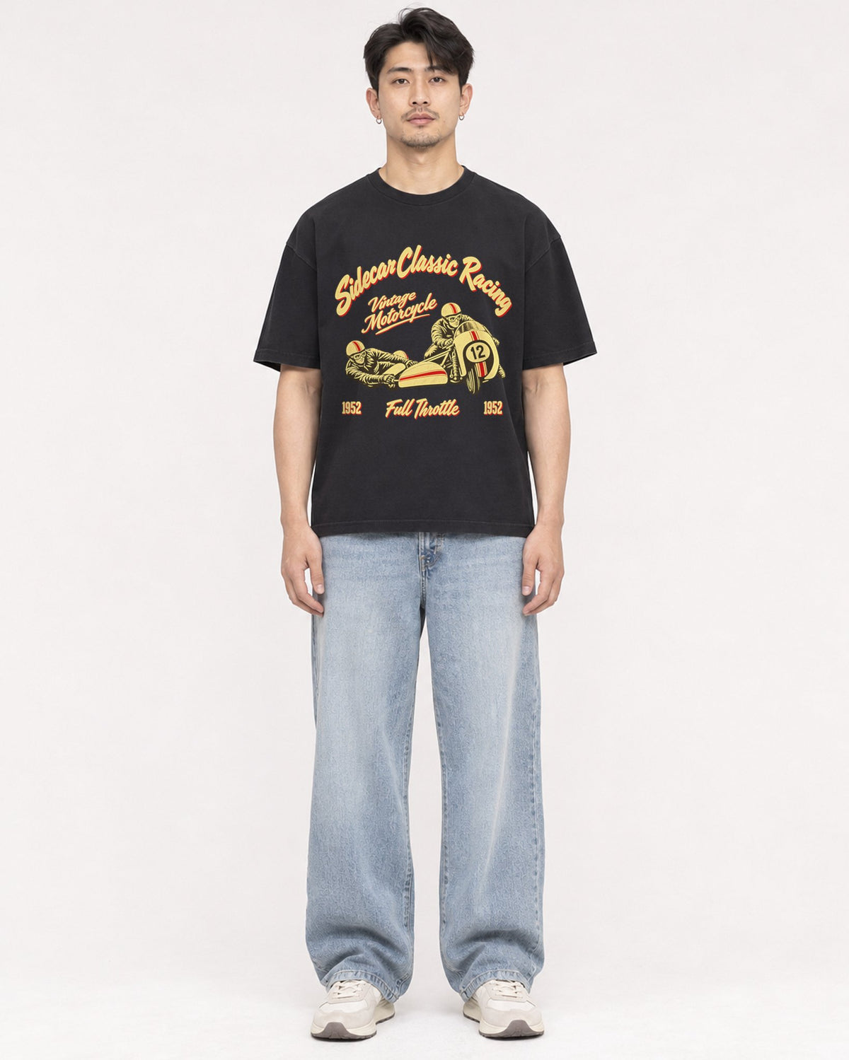 Mockup Boxy Heavyweight Tee Black male full-body 13