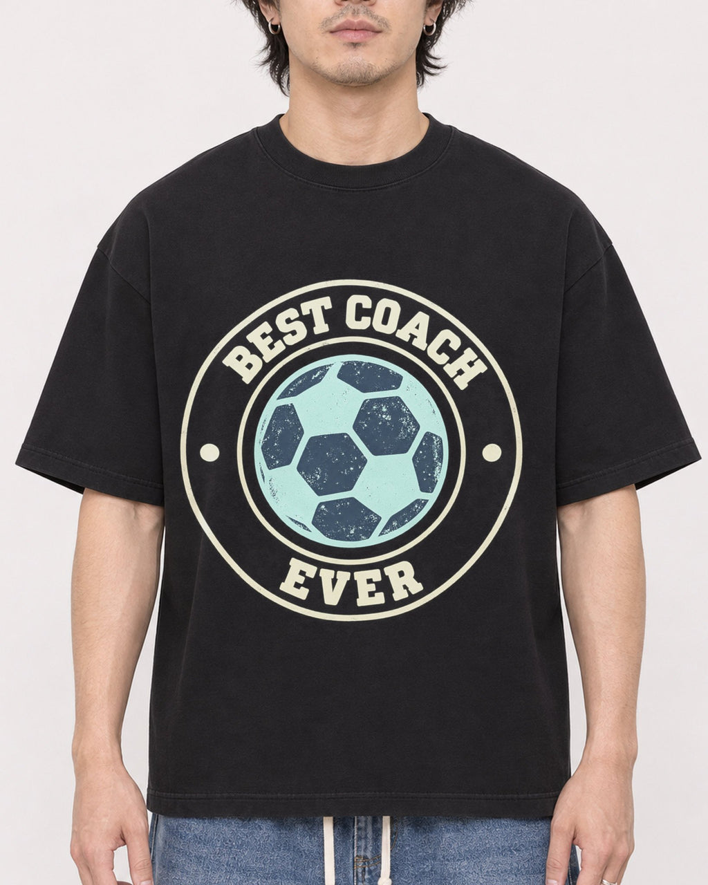 Mockup Boxy Heavyweight Tee Black male close-up 03