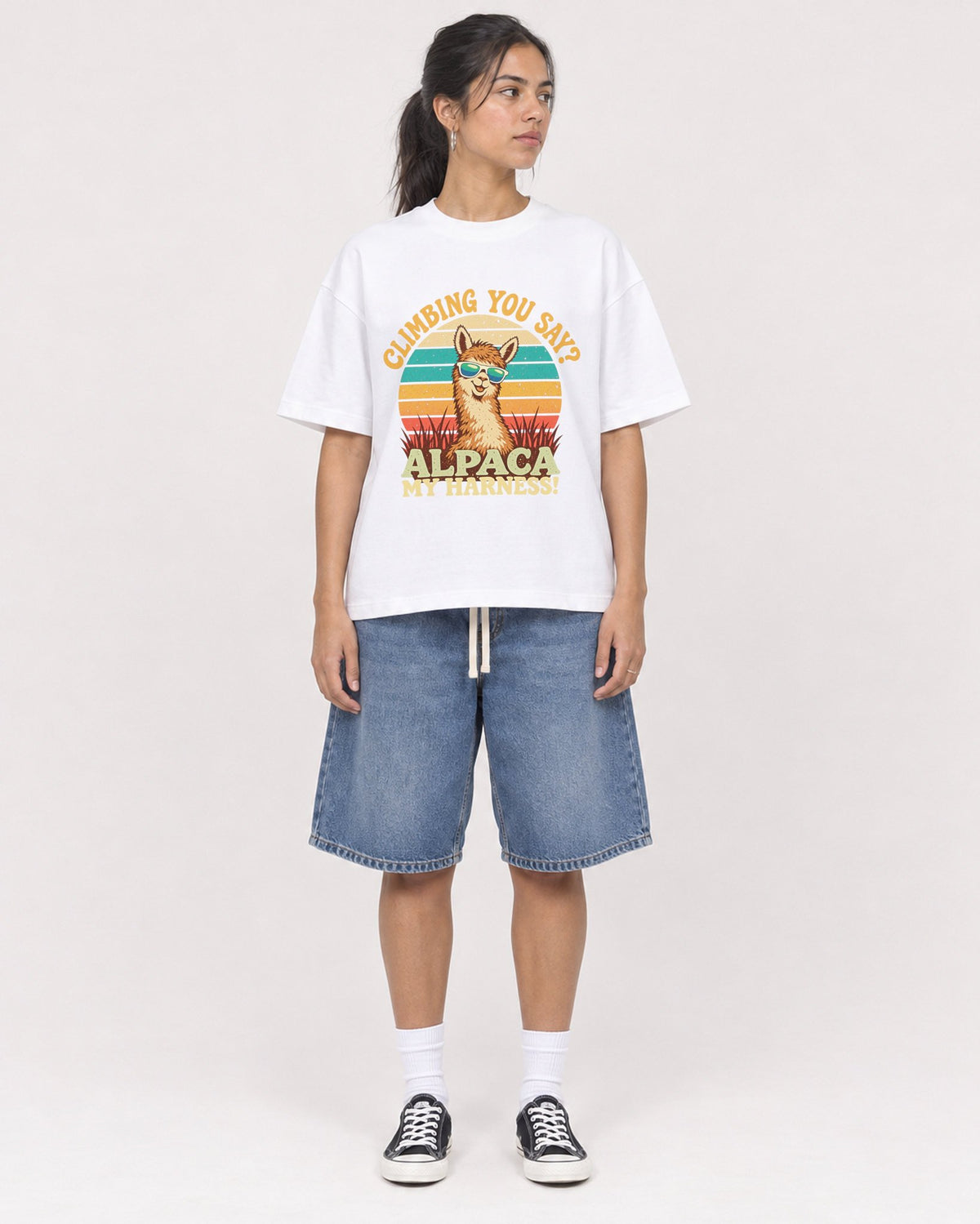 Mockup Boxy Heavyweight Tee White female full-body 16