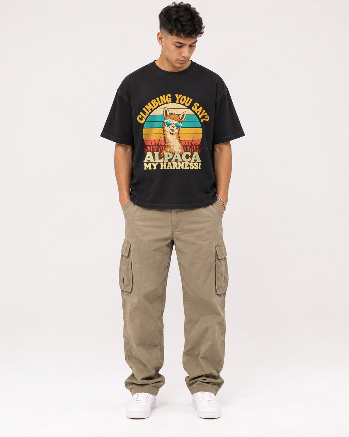 Mockup Boxy Heavyweight Tee Black male full-body 16