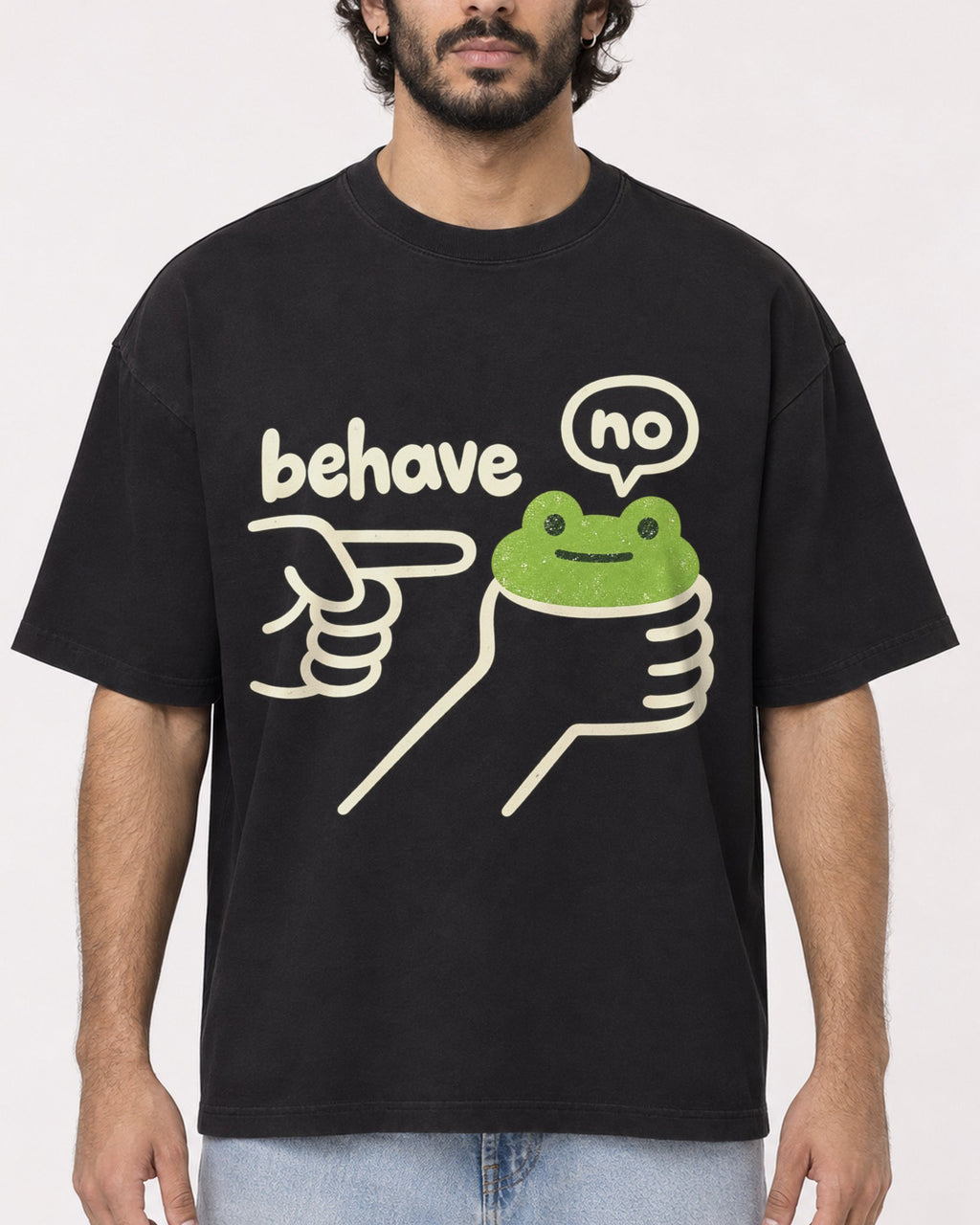 Mockup Boxy Heavyweight Tee Black male close-up 17