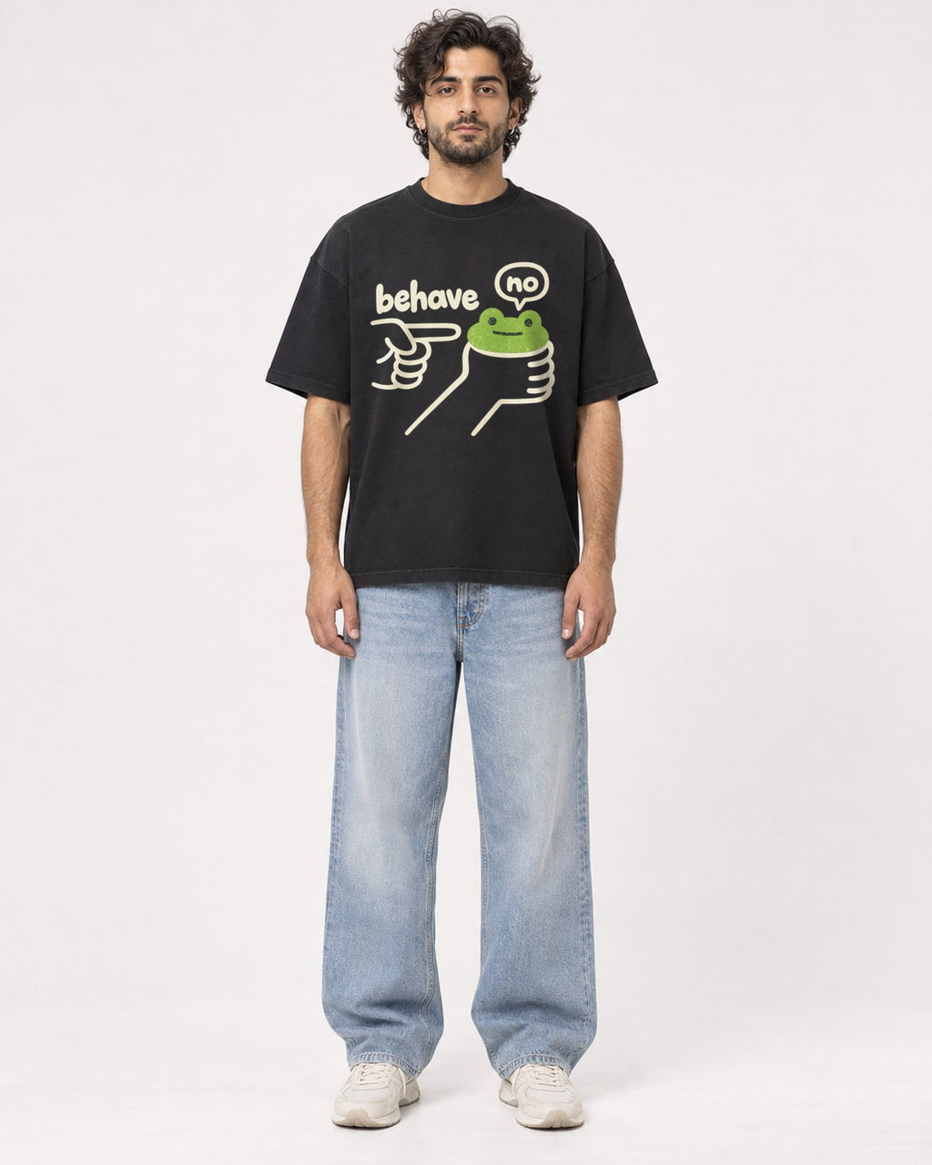 Mockup Boxy Heavyweight Tee Black male full-body 17