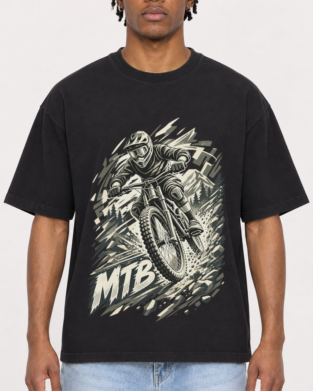 Mockup Boxy Heavyweight Tee Black male close-up 05
