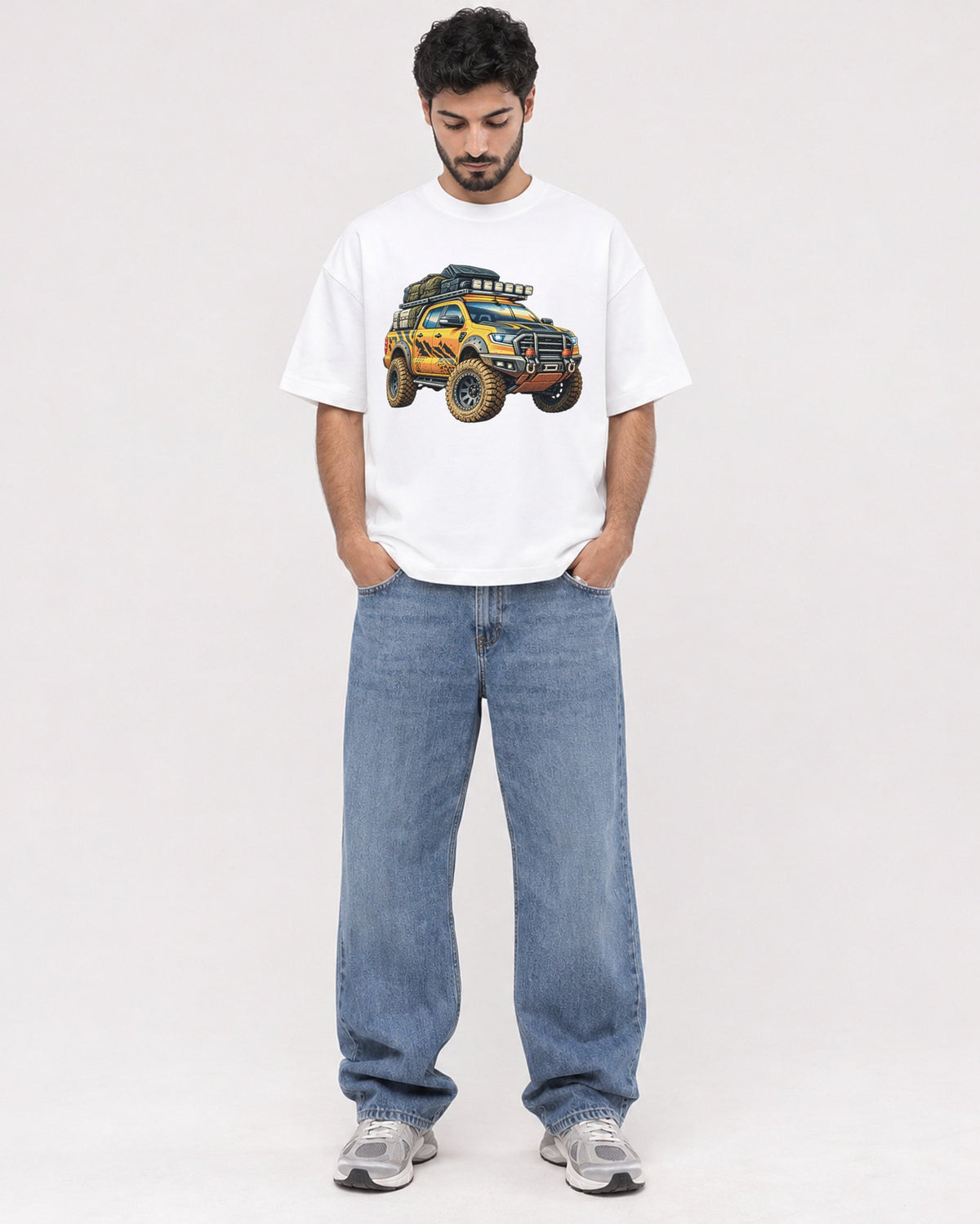 Mockup Boxy Heavyweight Tee White male full-body 07