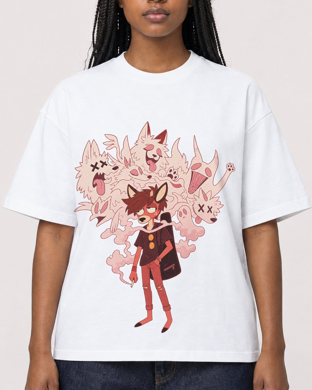 Mockup Boxy Heavyweight Tee White female close-up 04