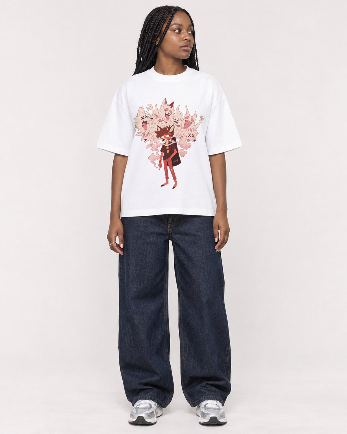 Mockup Boxy Heavyweight Tee White female full-body 04