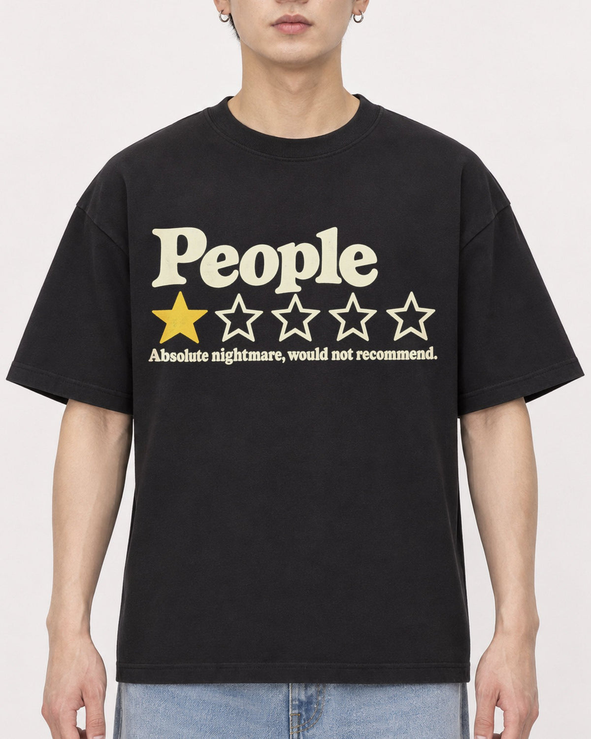Mockup Boxy Heavyweight Tee Black male close-up 01
