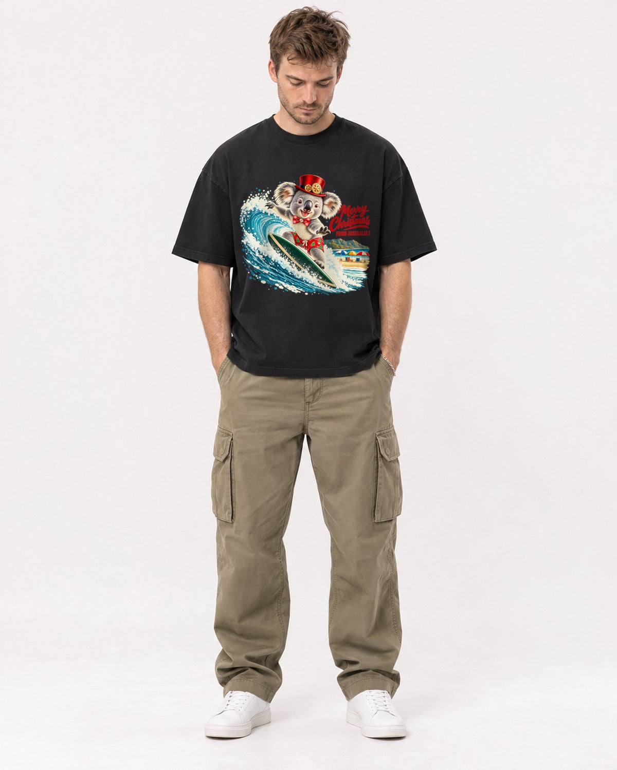 Mockup Boxy Heavyweight Tee Black male full-body 08