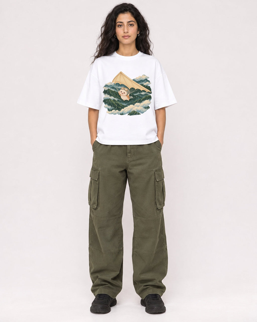 Mockup Boxy Heavyweight Tee White female full-body 07