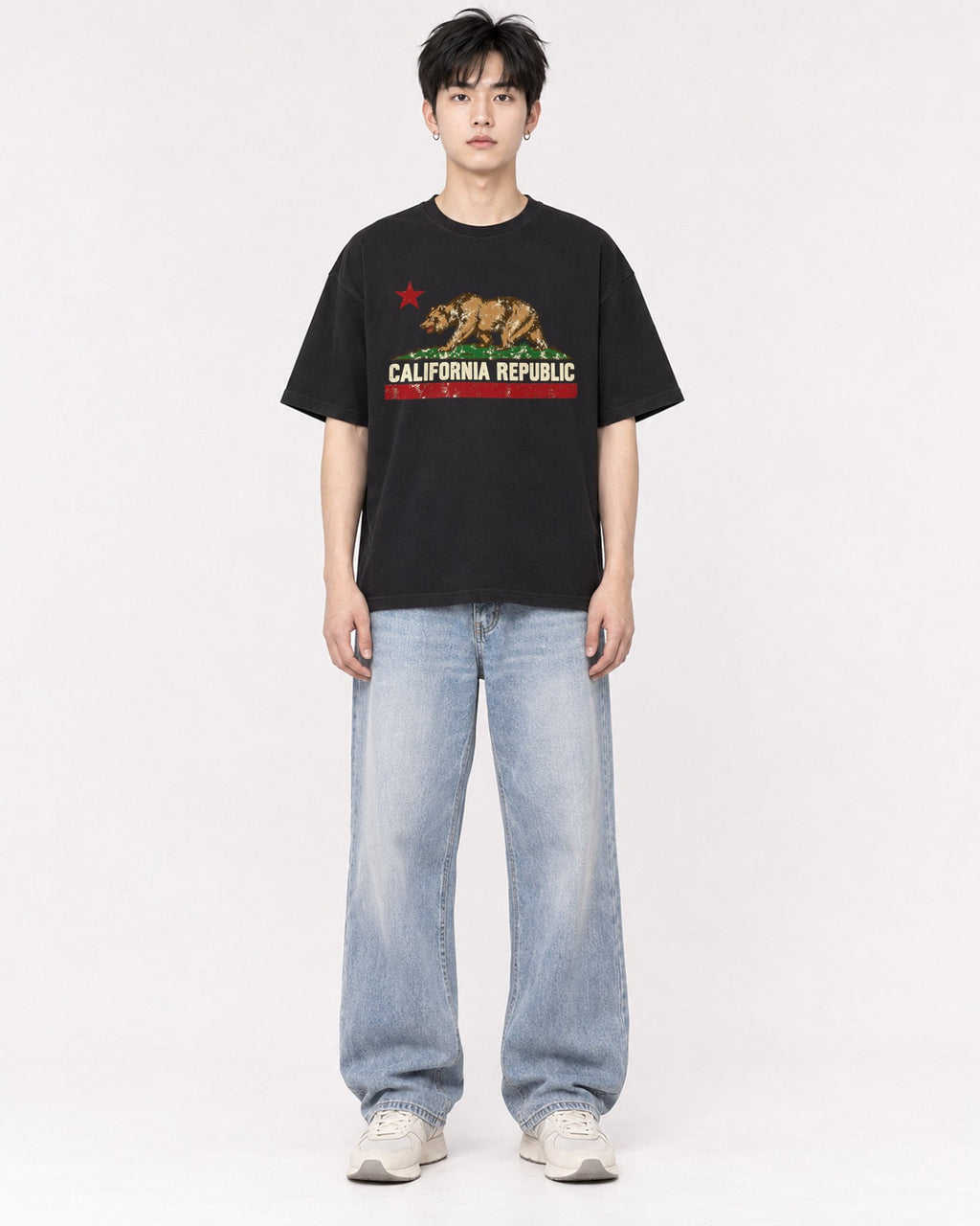 Mockup Boxy Heavyweight Tee Black male full-body 01
