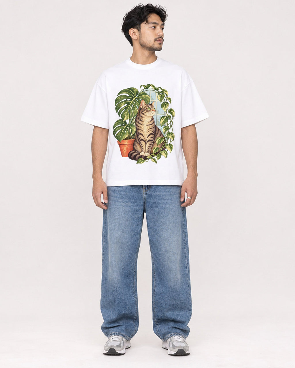 Mockup Boxy Heavyweight Tee White male full-body 02
