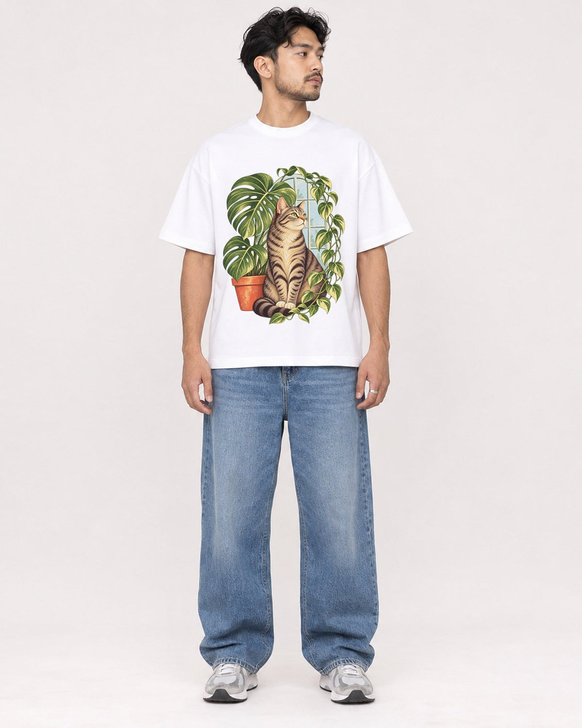 Mockup Boxy Heavyweight Tee White male full-body 02