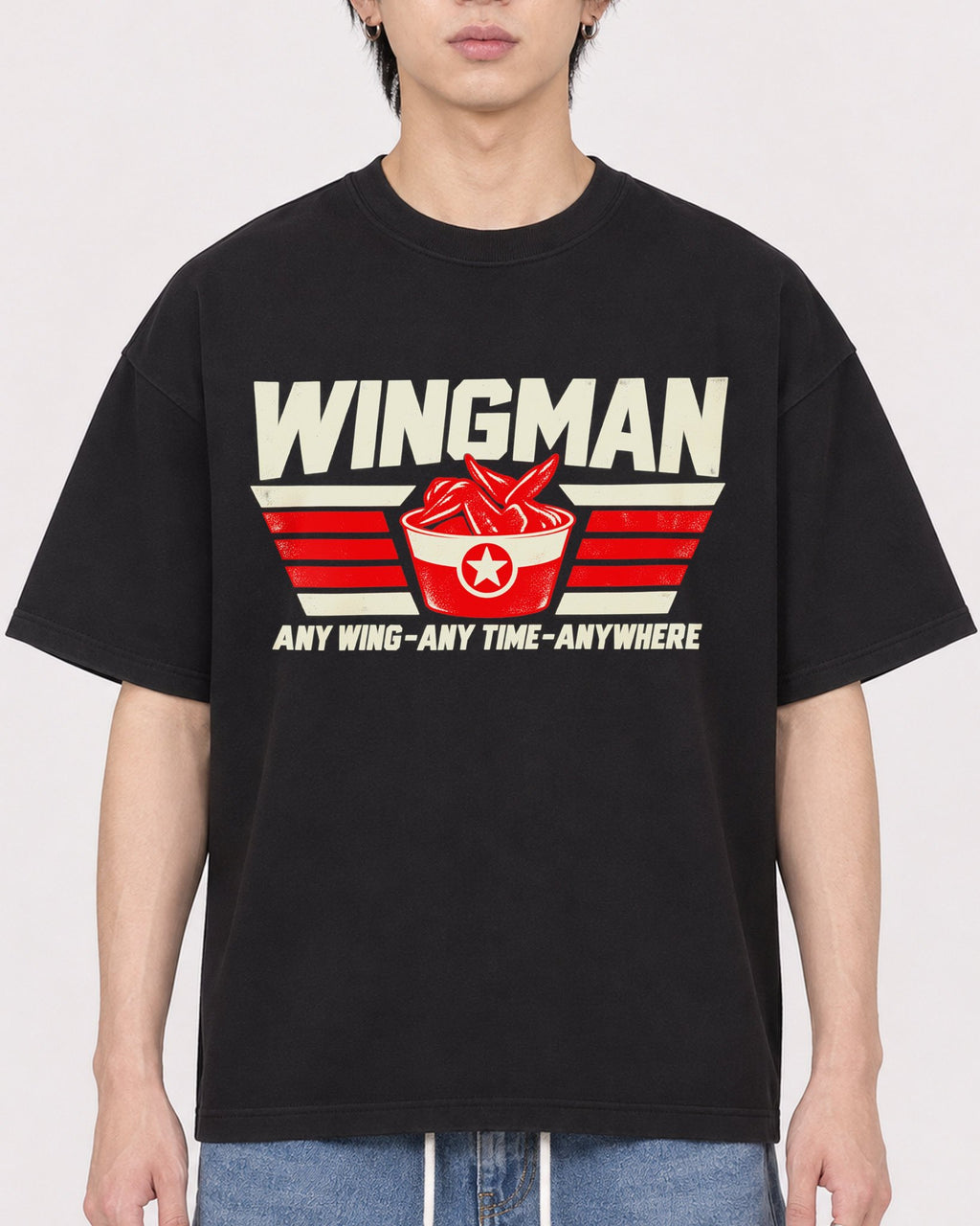 Mockup Boxy Heavyweight Tee Black male close-up 11