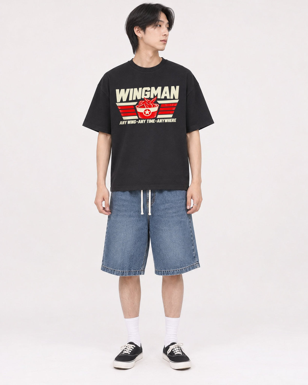 Mockup Boxy Heavyweight Tee Black male full-body 11