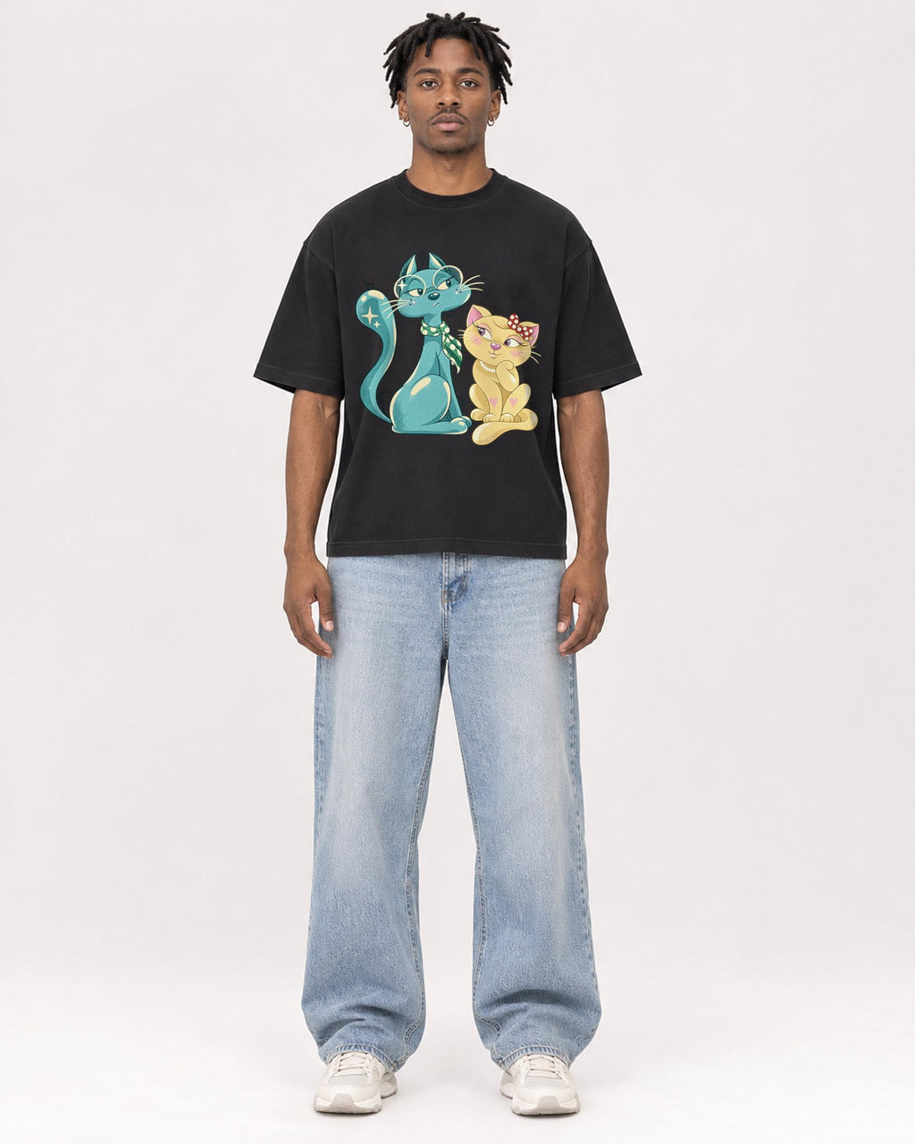 Mockup Boxy Heavyweight Tee Black male full-body 05