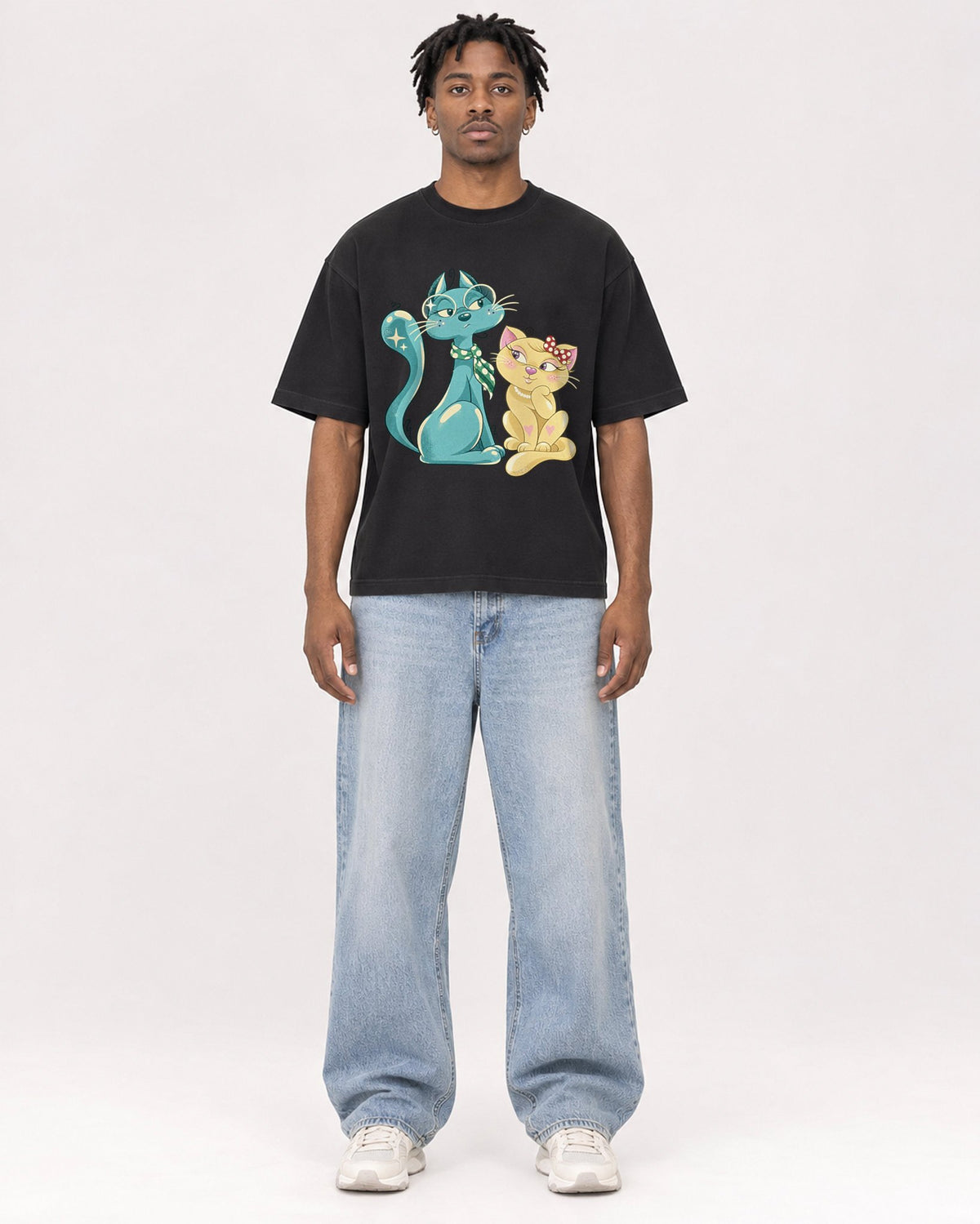 Mockup Boxy Heavyweight Tee Black male full-body 05