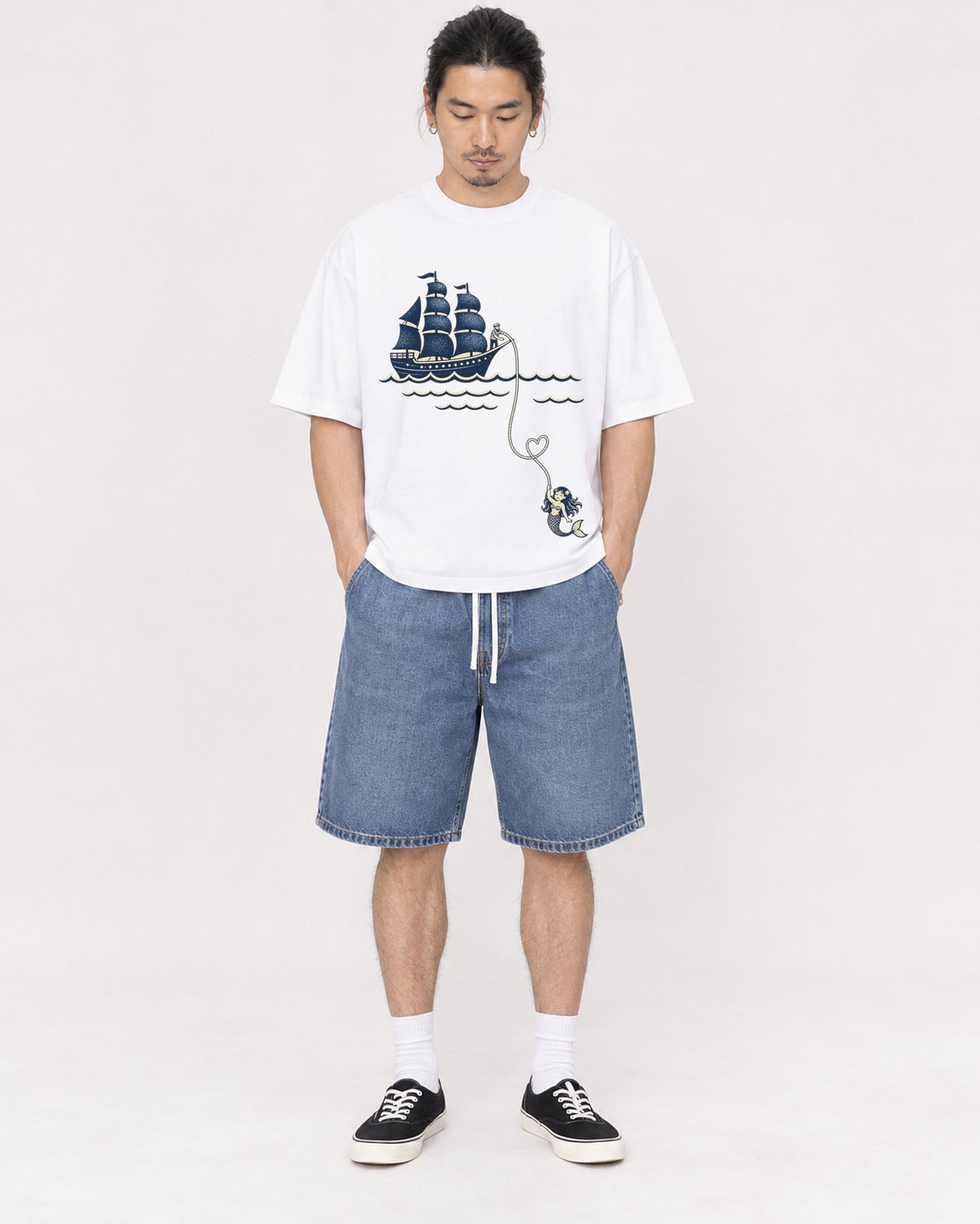 Mockup Boxy Heavyweight Tee White male full-body 43