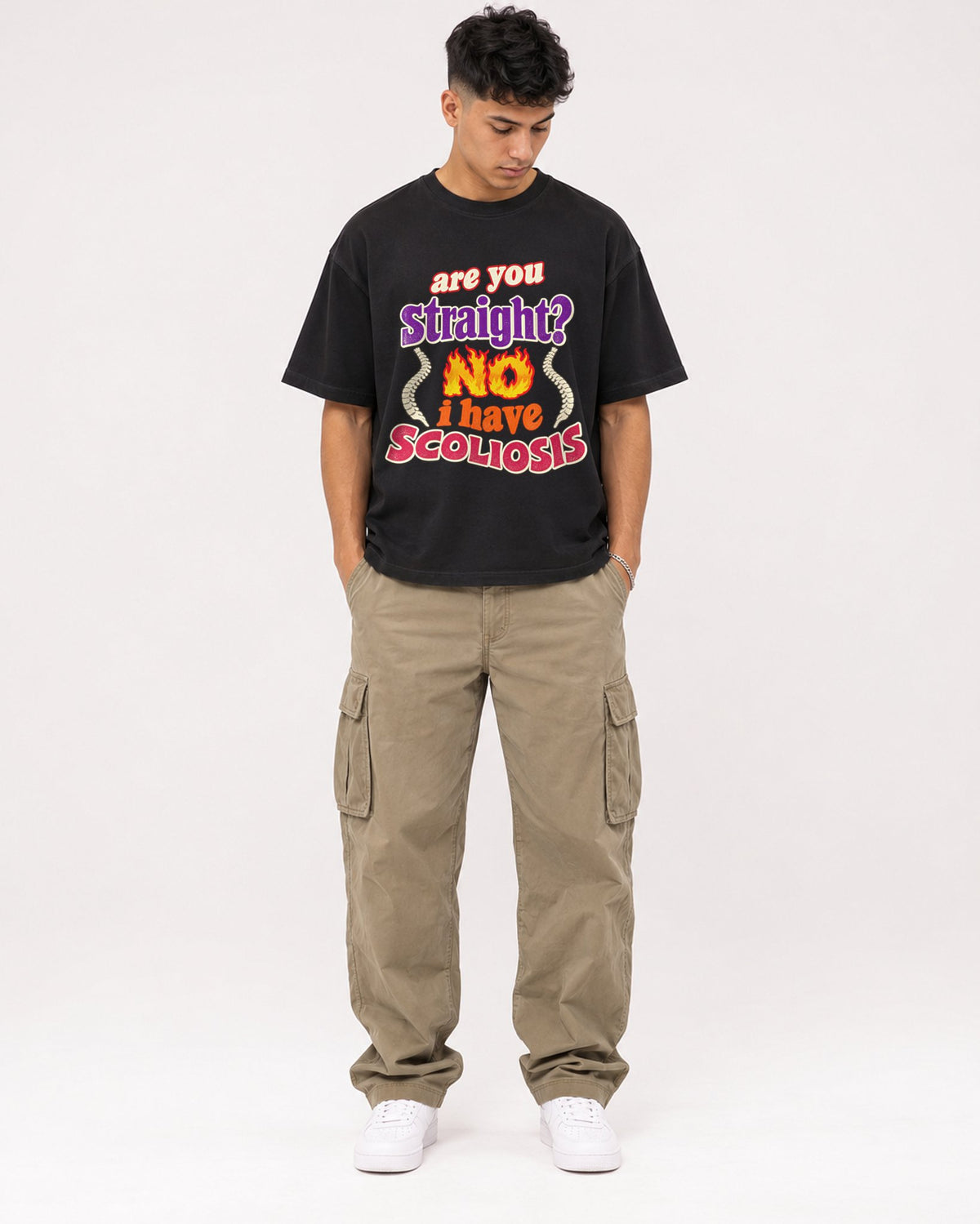Mockup Boxy Heavyweight Tee Black male full-body 16