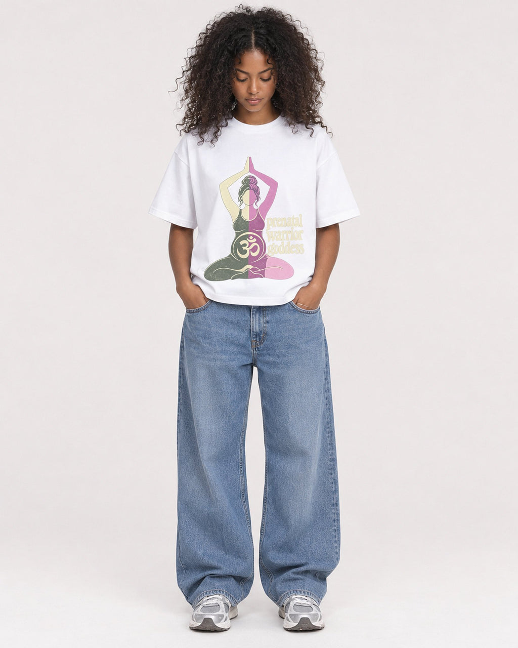 Mockup Boxy Heavyweight Tee White female full-body 05