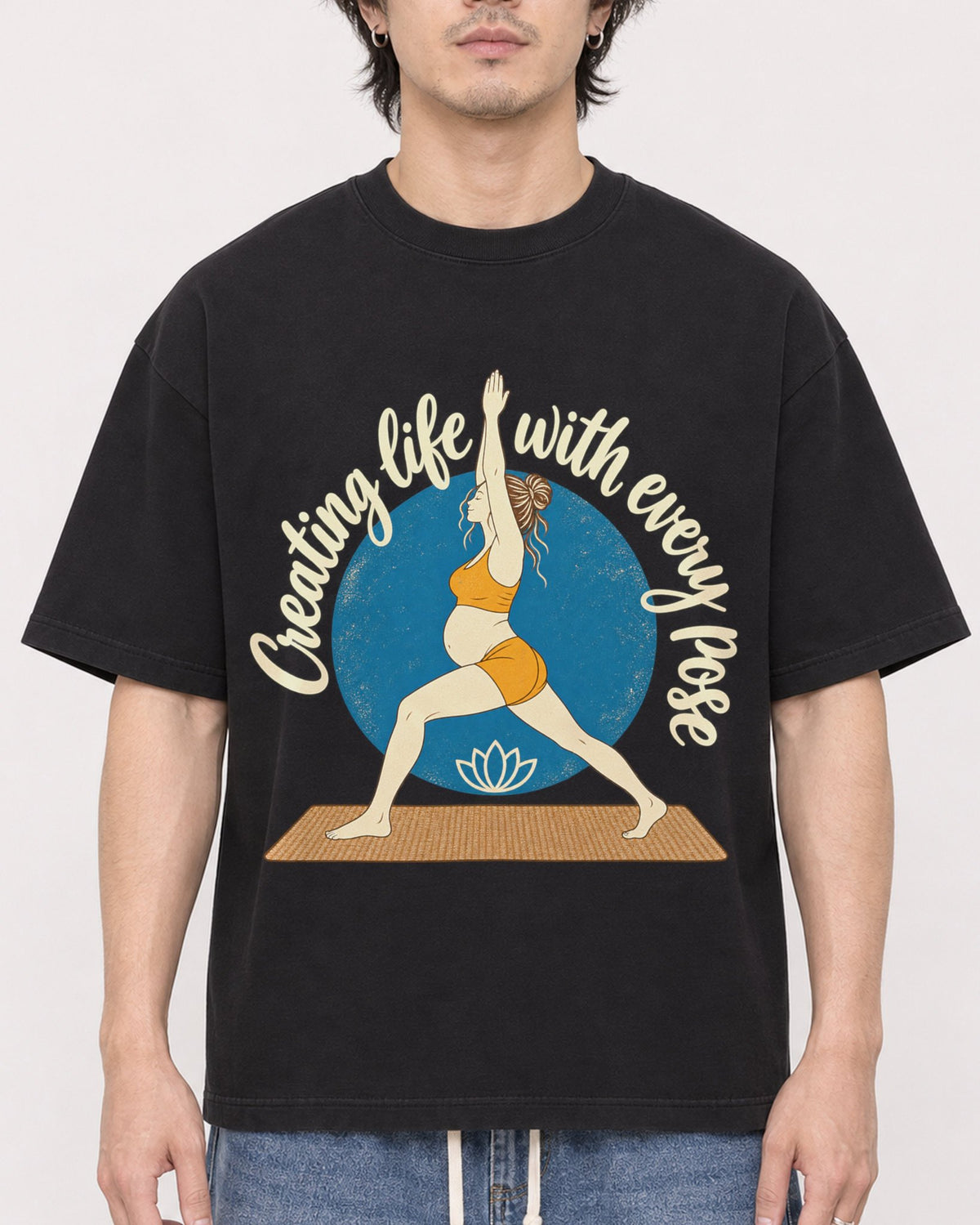 Mockup Boxy Heavyweight Tee Black male close-up 03