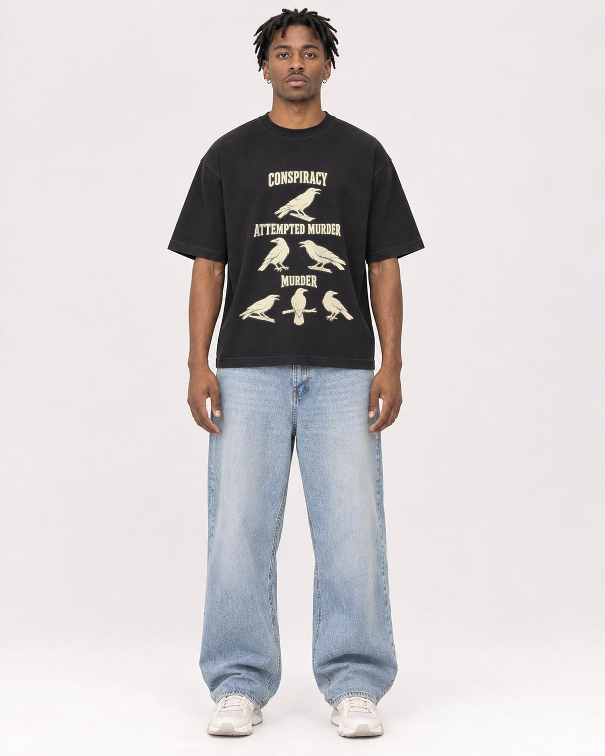 Mockup Boxy Heavyweight Tee Black male full-body 05