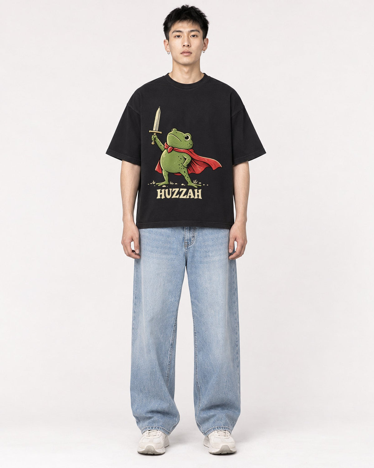 Mockup Boxy Heavyweight Tee Black male full-body 21