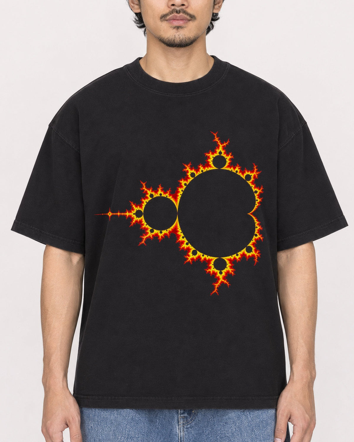 Mockup Boxy Heavyweight Tee Black male close-up 02