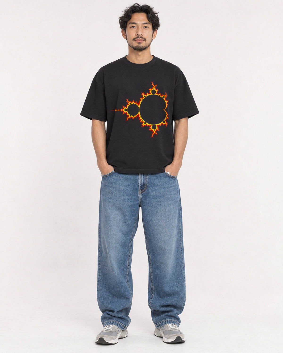 Mockup Boxy Heavyweight Tee Black male full-body 02