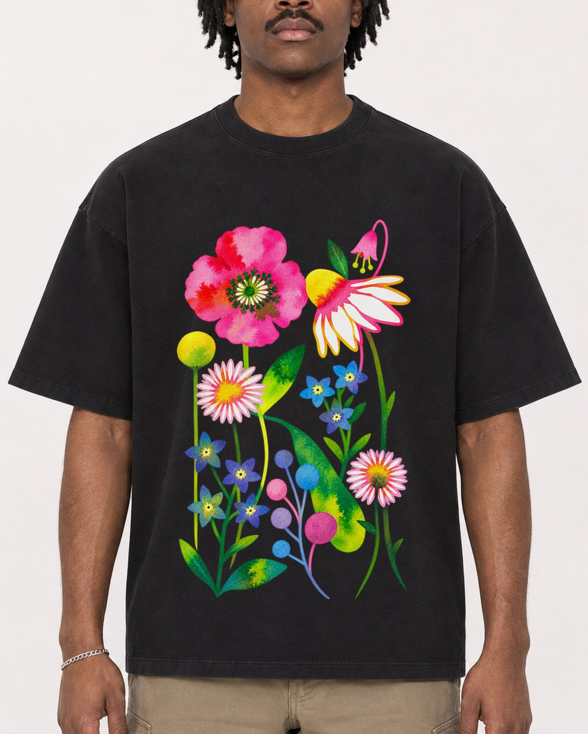 Mockup Boxy Heavyweight Tee Black male close-up 04