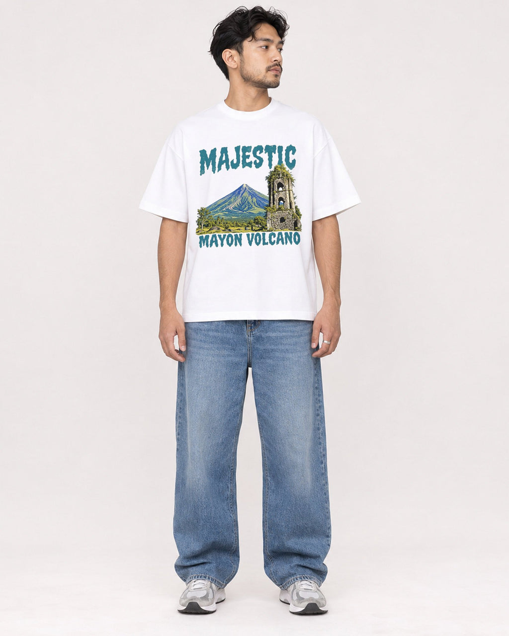 Mockup Boxy Heavyweight Tee White male full-body 02