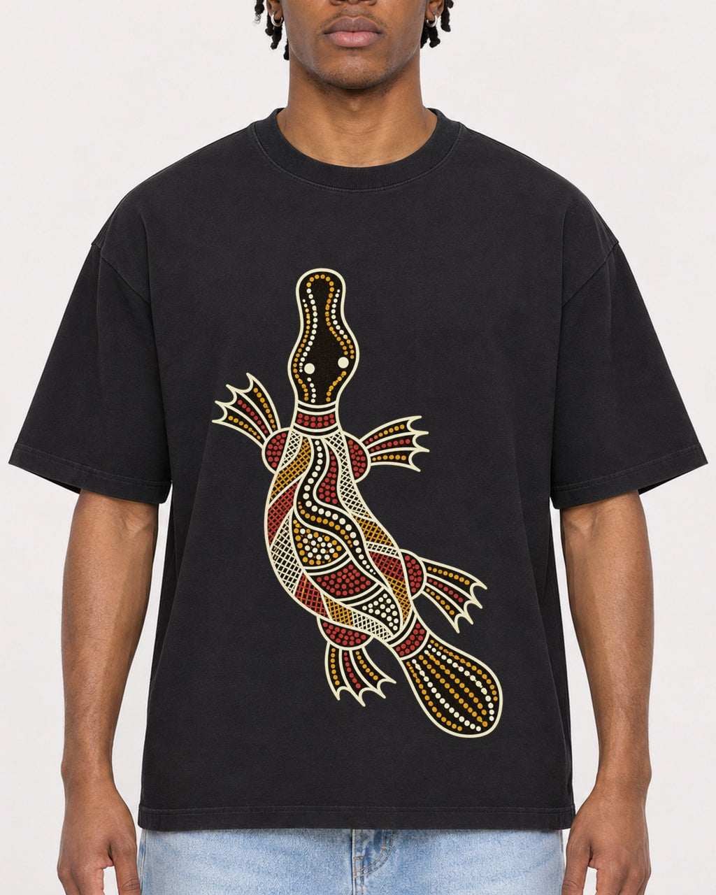 Mockup Boxy Heavyweight Tee Black male close-up 05