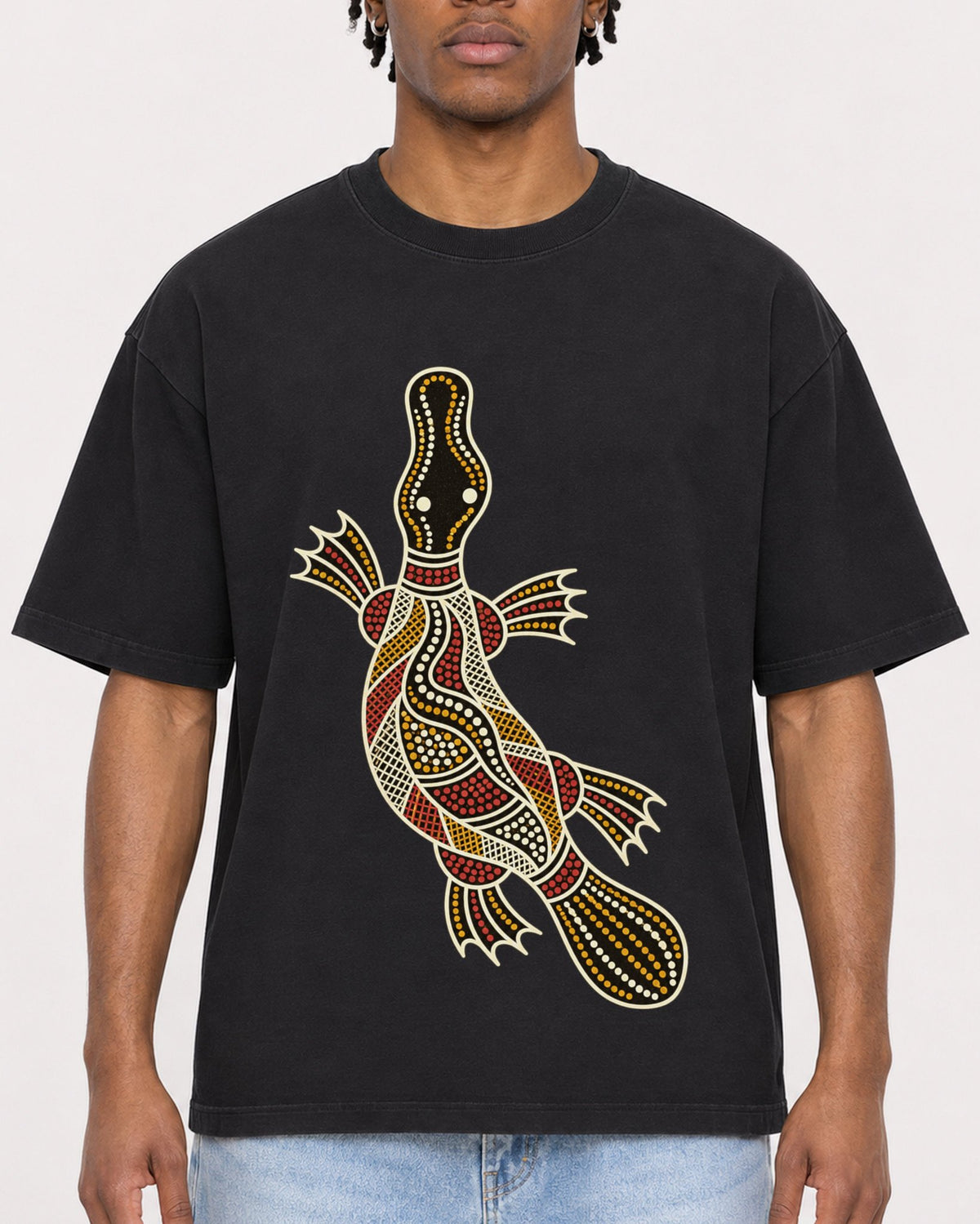 Mockup Boxy Heavyweight Tee Black male close-up 05