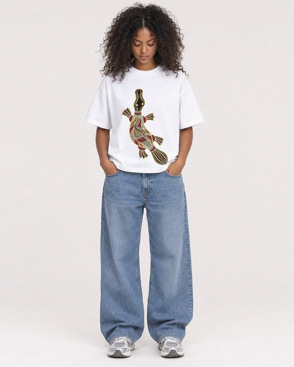 Mockup Boxy Heavyweight Tee White female full-body 05