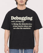 Mockup Boxy Heavyweight Tee Black male close-up 03