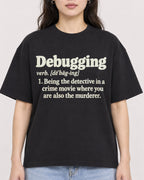 Mockup Boxy Heavyweight Tee Black female close-up 03