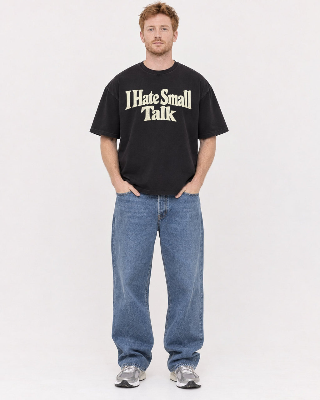 Mockup Boxy Heavyweight Tee Black male full-body 38