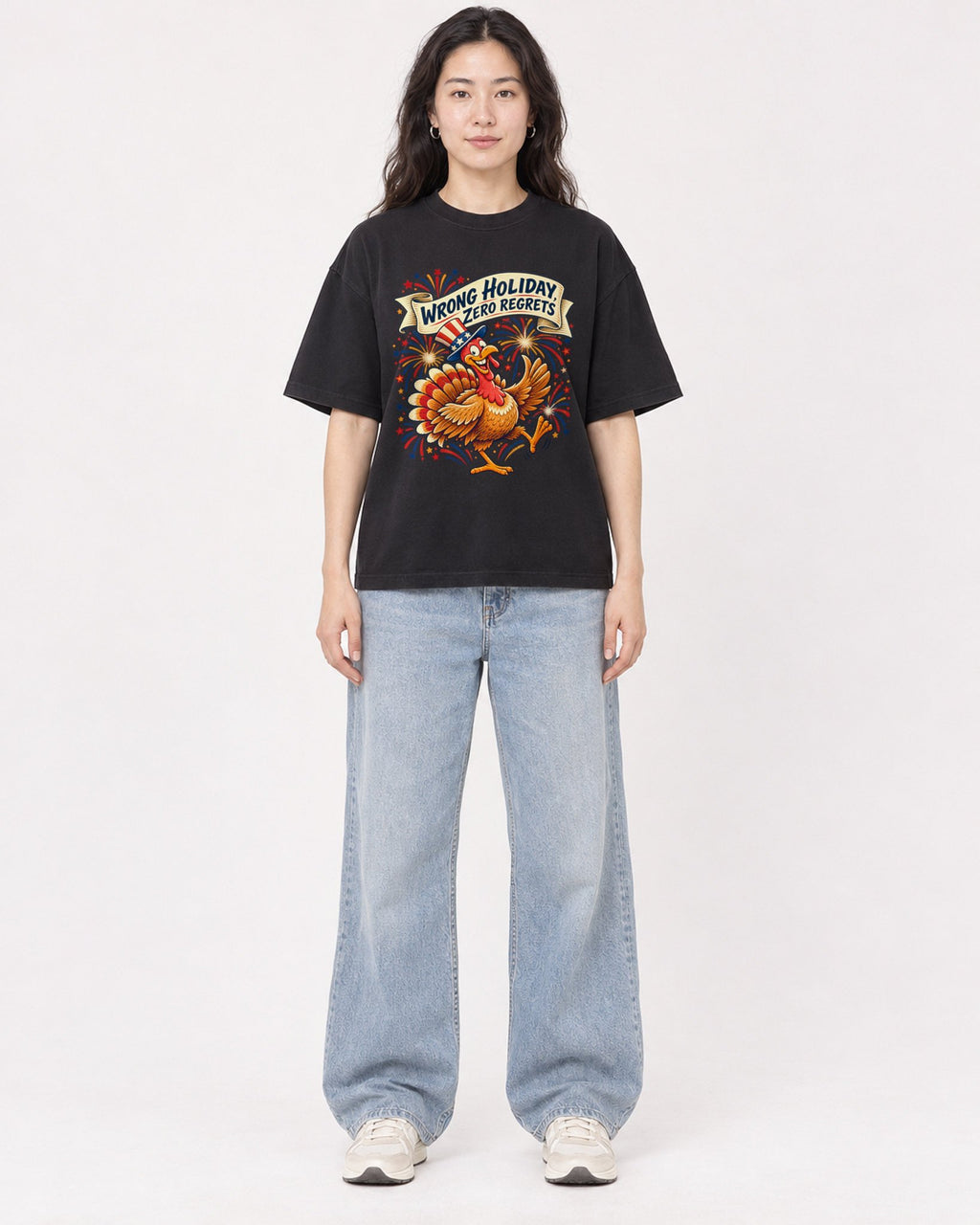 Mockup Boxy Heavyweight Tee Black female full-body 03