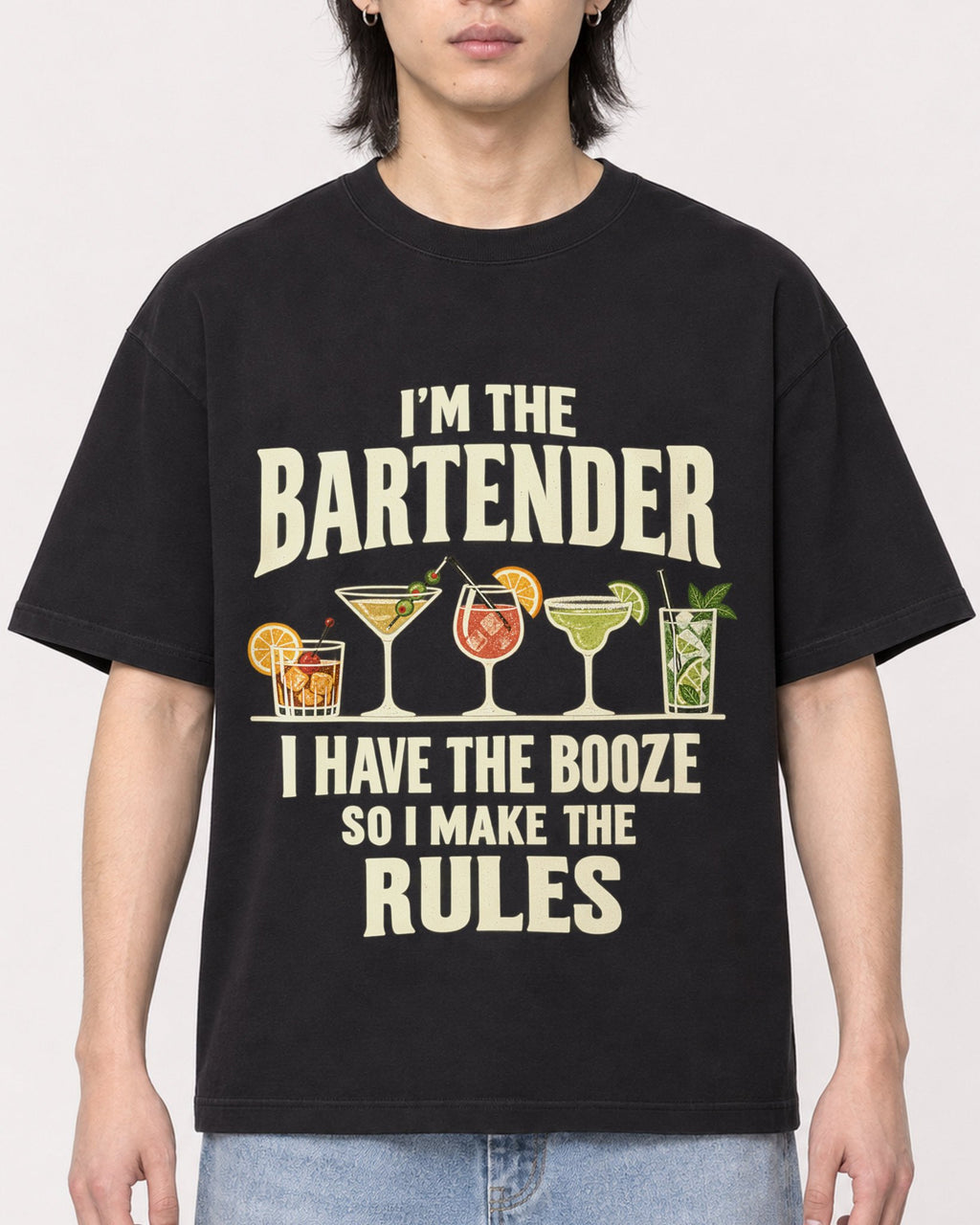Mockup Boxy Heavyweight Tee Black male close-up 41