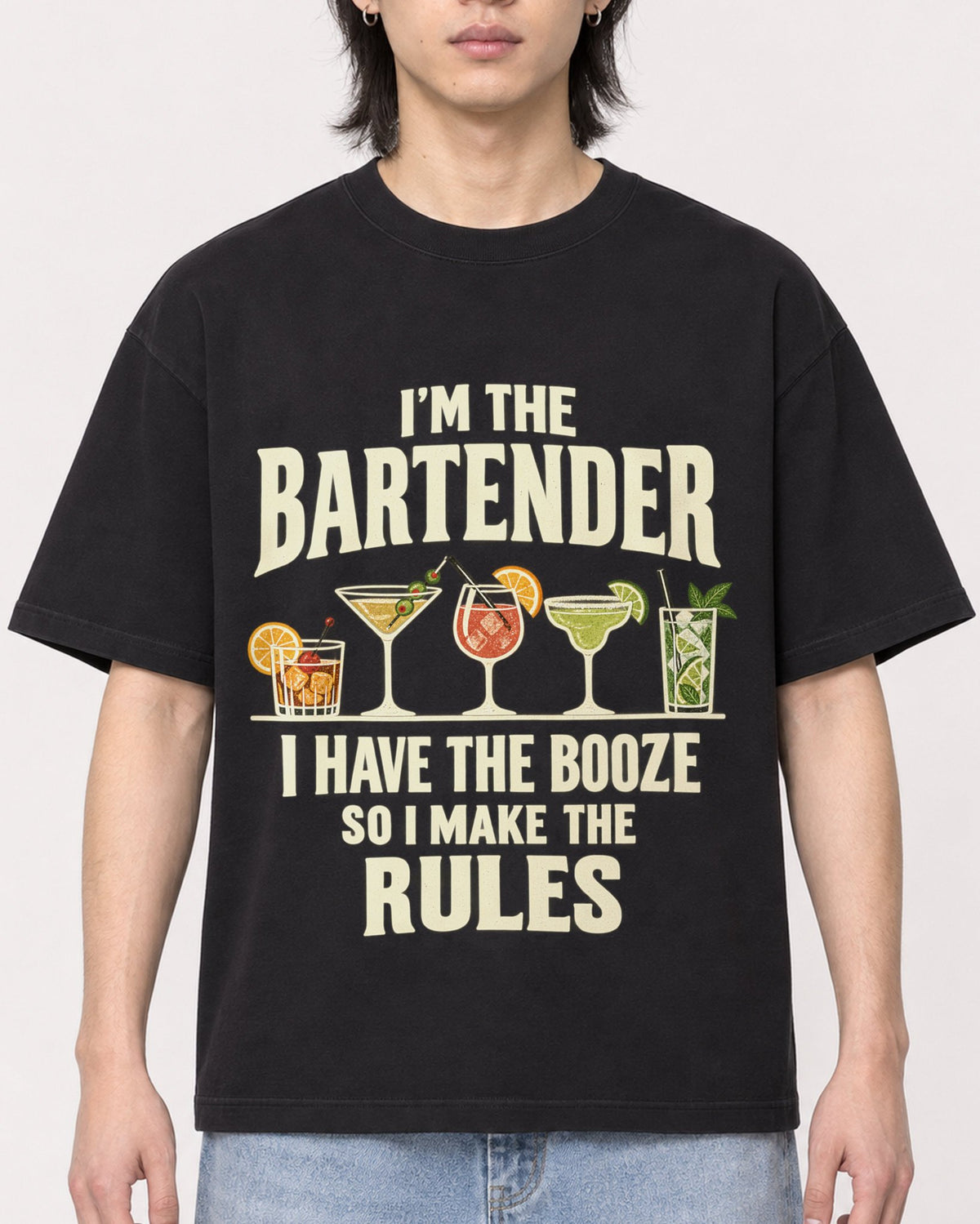 Mockup Boxy Heavyweight Tee Black male close-up 41