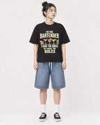 Mockup Boxy Heavyweight Tee Black female full-body 41