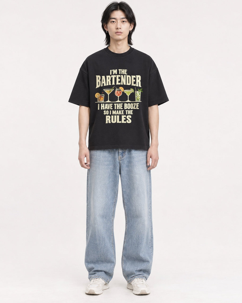 Mockup Boxy Heavyweight Tee Black male full-body 41
