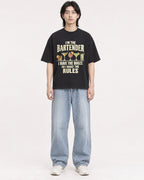 Mockup Boxy Heavyweight Tee Black male full-body 41