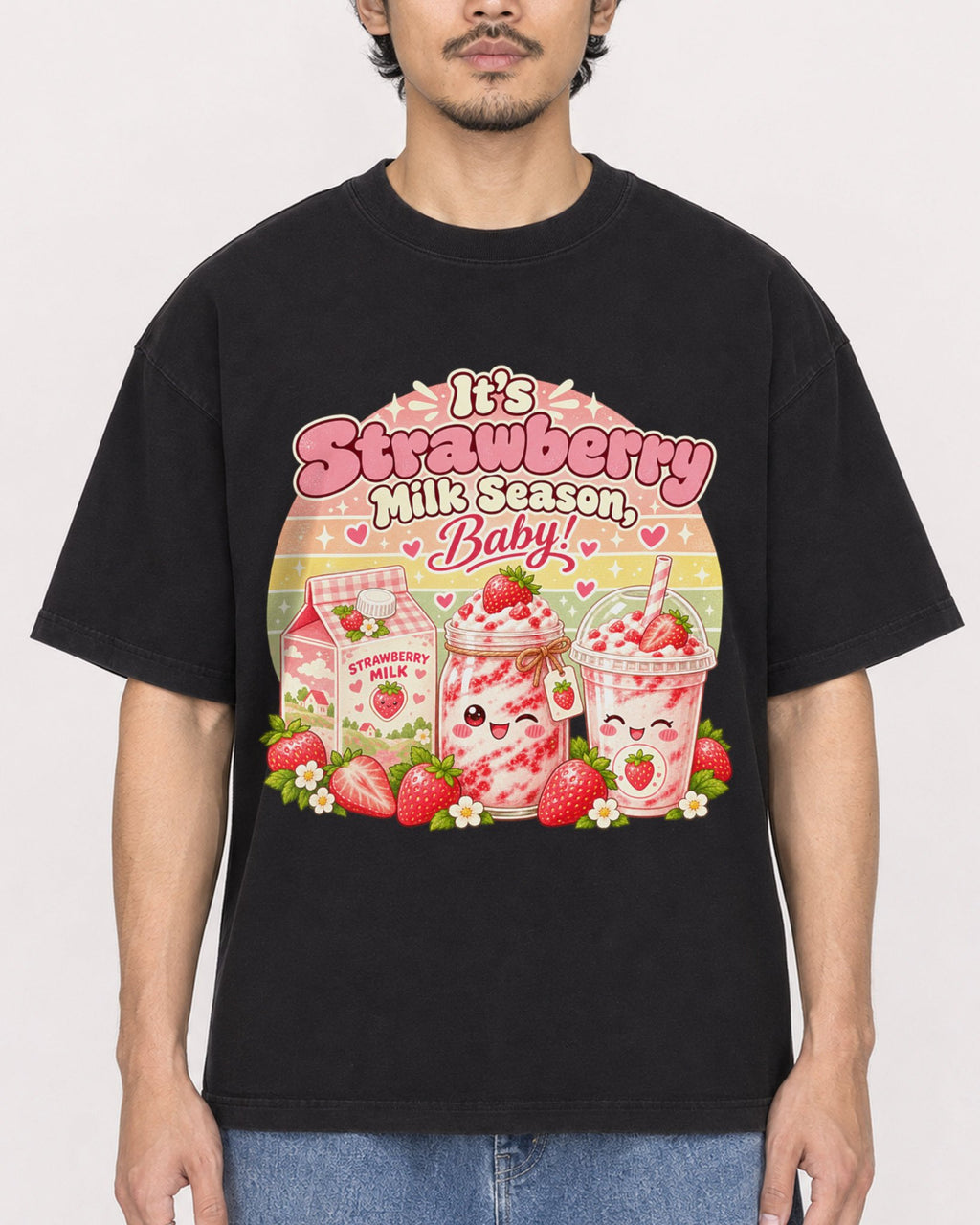 Mockup Boxy Heavyweight Tee Black male close-up 02