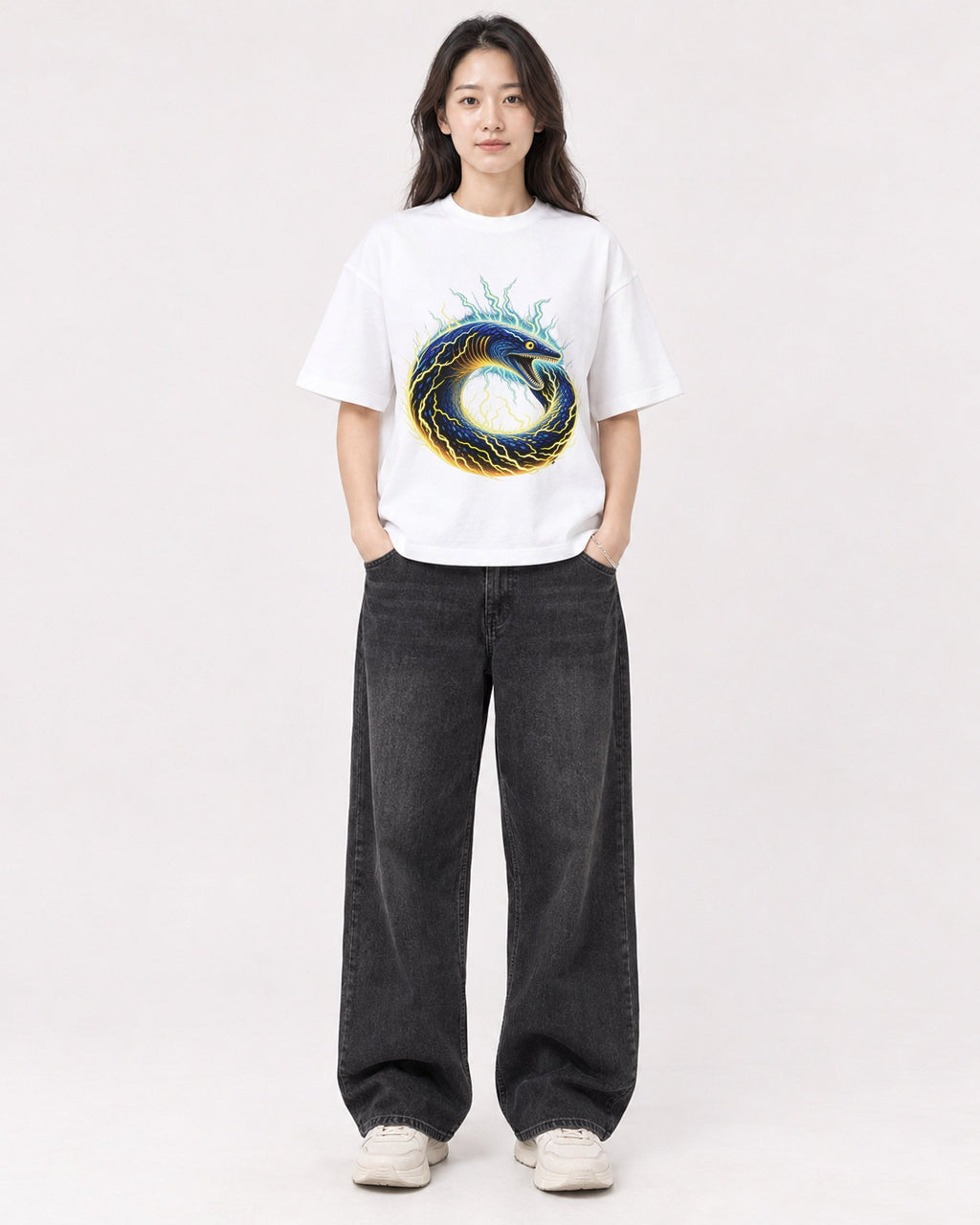 Mockup Boxy Heavyweight Tee White female full-body 03