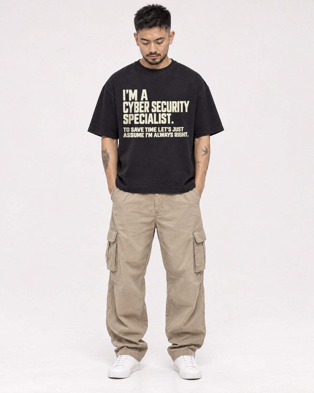 Mockup Boxy Heavyweight Tee Black male full-body 12