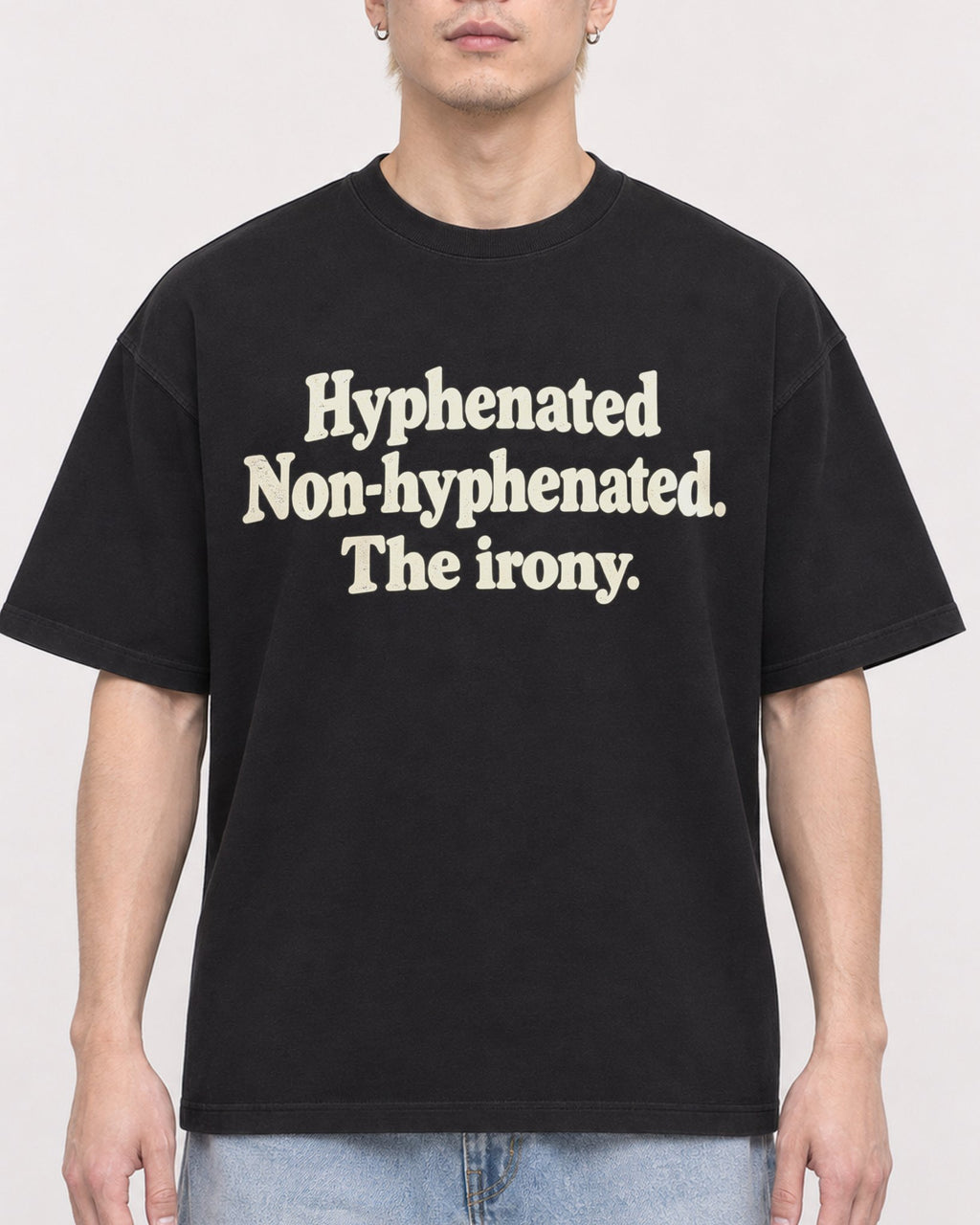 Mockup Boxy Heavyweight Tee Black male close-up 33