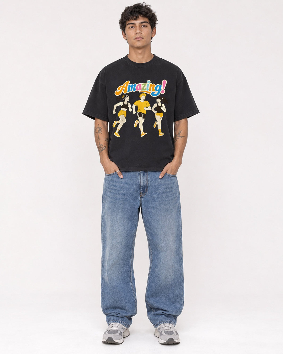 Mockup Boxy Heavyweight Tee Black male full-body 06
