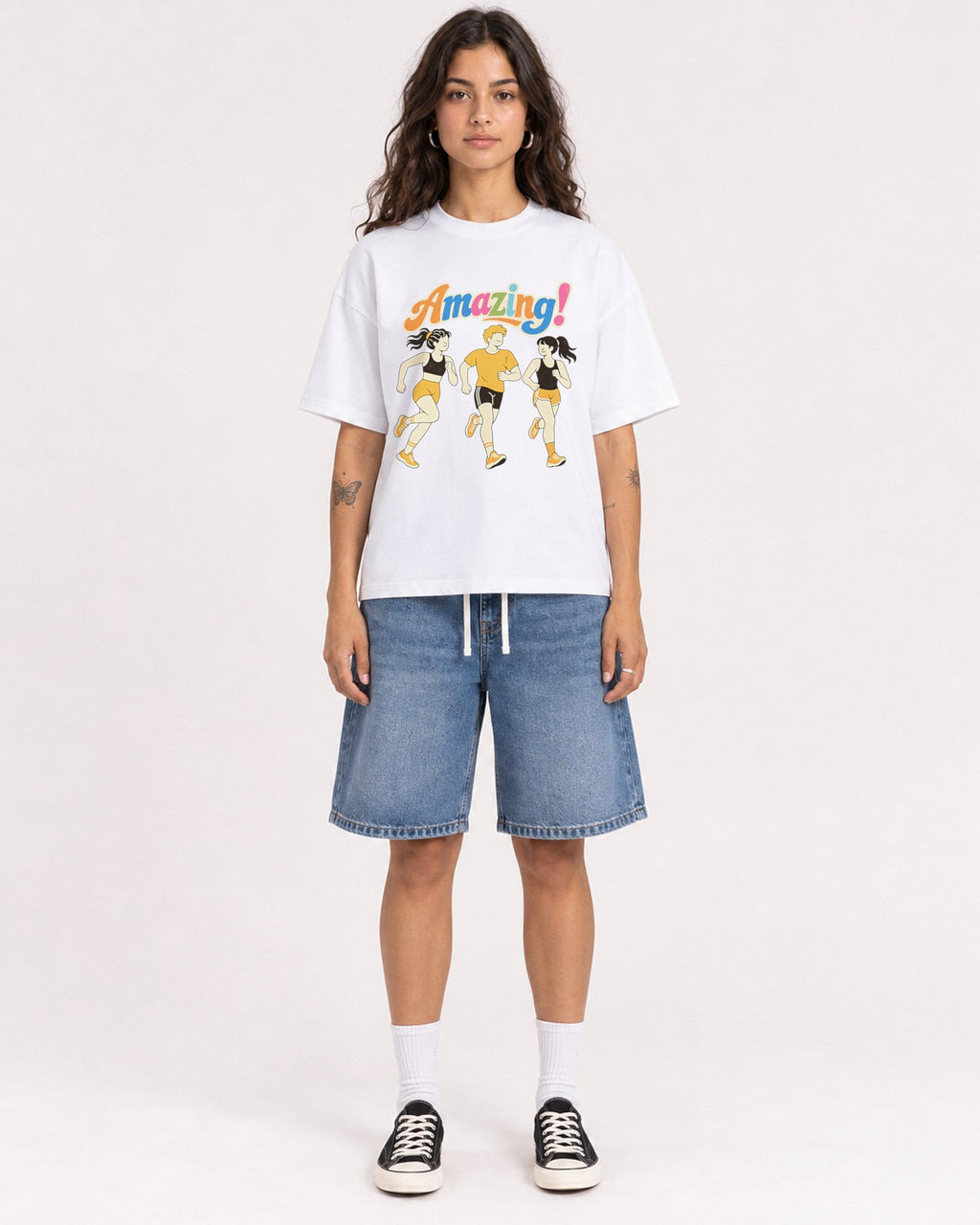 Mockup Boxy Heavyweight Tee White female full-body 06